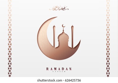 Ramadan greeting card with arabic calligraphy Ramadan Kareem. Islamic background half a month with mosques