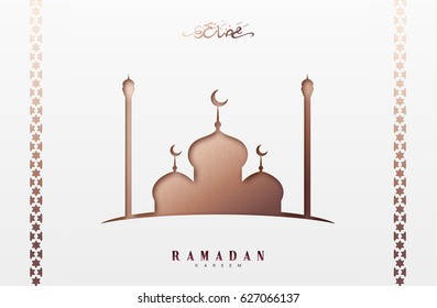 Ramadan greeting card with arabic calligraphy Ramadan Kareem. Islamic background with mosques