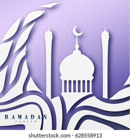 Ramadan greeting card with arabic calligraphy Ramadan Kareem. Islamic background with mosques.
