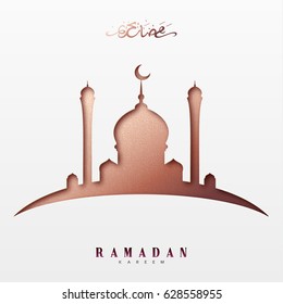 Ramadan greeting card with arabic calligraphy Ramadan Kareem. Islamic background with mosques