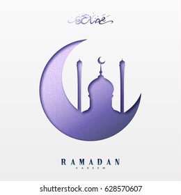 Ramadan greeting card with arabic calligraphy Ramadan Kareem. Islamic background half a month with mosques