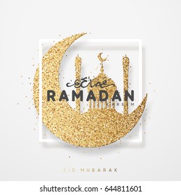 Ramadan greeting card , Arabic calligraphy Ramadan Kareem. Islamic background half a month with mosques