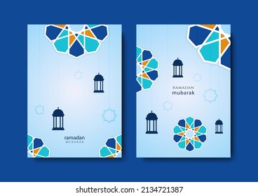 Ramadan Grußkartenhintergrund Set. Zwei Cover-Template-Design für Poster Eid Mubarak oder Ramadan Kareem-Verkaufsbanner