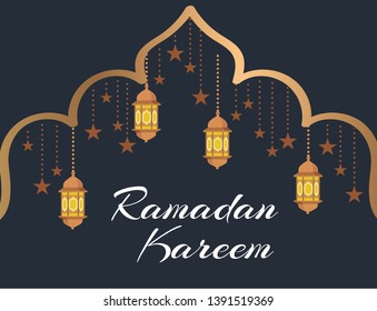 Ramadan greeting card design on blue background. Vector illustration. Ramadan Kareem means Ramadan is generous - Vetorial