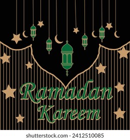 Ramadan greeting card design on black background. Vector illustration. Ramadan Kareem means Ramadan is generous - Vetorial
