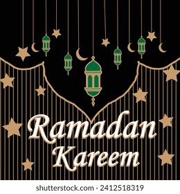 Ramadan greeting card design on black background. Vector illustration. Ramadan Kareem means Ramadan is generous - Vetorial
