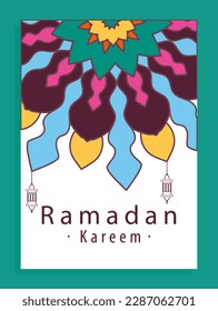 Ramadan greeting card with flower, lamp