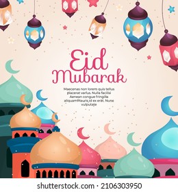 Ramadan greeting card with hand drawn flat design
