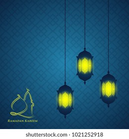 Ramadan greeting card. Islamic background with morocco geometric pattern and arabic lanterns