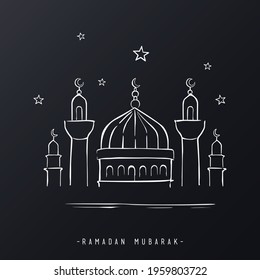 Ramadan greeting card with moon patern and calligraphy lettering background. Vector illustration