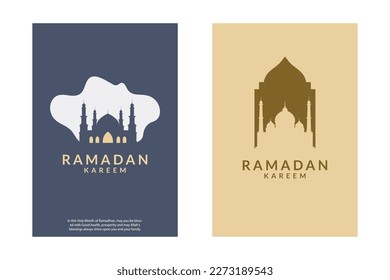 ramadan greeting card negative space flat style design with mosque silhouette. vector illustration