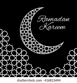Ramadan greeting card on black background. Vector illustration. Ramadan Kareem means Ramadan is generous.