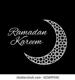 Ramadan greeting card on black background. Vector illustration. Ramadan Kareem means Ramadan is generous.