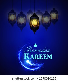Ramadan greeting card on blue background