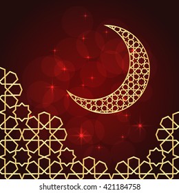 Ramadan greeting card on red background. Vector illustration. Ramadan Kareem means Ramadan is generous.