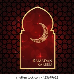 Ramadan greeting card on red background. Vector illustration. Ramadan Kareem means Ramadan is generous.