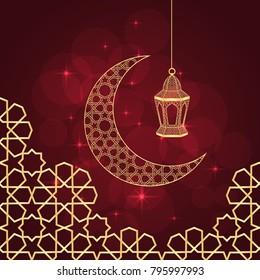 Ramadan greeting card on red background. Vector illustration.