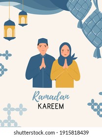 Ramadan greeting card with people illustration