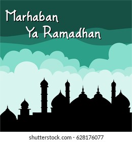 Ramadan Greeting Card, Silhouette Mosque and Sky