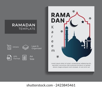 Ramadan greeting card template. Ramadan background design for banner, poster, design elements. with moon mosque vector. 