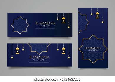 Ramadan greeting card template collection with luxury background