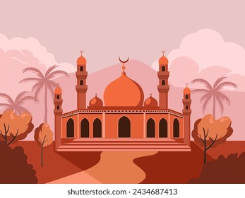 Ramadan greeting cards with mosque background 