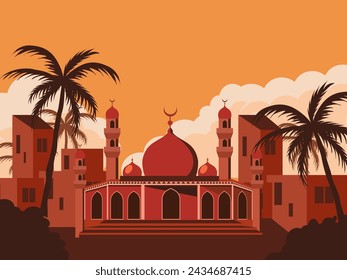 Ramadan greeting cards with mosque background 