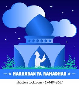 Ramadan Grußlogo auf dunklem Kartenhintergrund.
