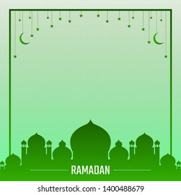 Ramadan greeting or invitations design islamic,stars and moon on gold, green and violet background. Place for text.  Vector illustration.