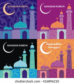 Ramadan  greeting set  with the image of the mosque