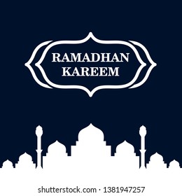 Ramadan greeting vector with mosque silhouette in white color