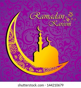 Ramadan greetings in Arabic script. An Islamic greeting card for holy month of Ramadan Kareem. Vector Illustration
