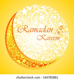 Ramadan greetings in Arabic script. An Islamic greeting card for holy month of Ramadan Kareem. Vector Illustration