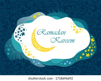 Ramadan greetings in Arabic script. An Islamic greeting card for holy month of Ramadan Kareem. Vector Illustration 