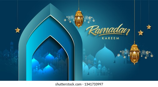 Ramadan greetings background, Elegant greetings card design template, place for text greeting card and banner for Ramadan kareem.