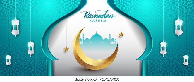 Ramadan greetings background, Elegant greetings card design template, place for text greeting card and banner for Ramadan kareem.