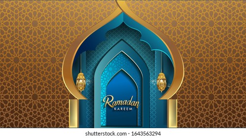 Ramadan greetings background, Elegant greetings card design template, place for text greeting card and banner for Ramadan kareem.