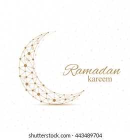 Ramadan greetings background. Golden moon made from connected line and dots. Vector illustration