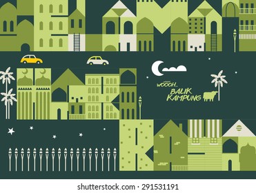 Ramadan greetings background/ hari raya vector/ Balik Kampung means Journey back to home during festive season in Malay language/ Ramadan Kareem literally means celebration day/ typography