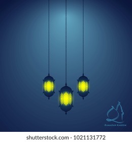 Ramadan greetings. Islamic background with glowing arabic lanterns