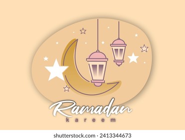 Ramadan greetings with our modern-style cards, blending retro Boho design. Featuring windows, arches, a crescent moon, mosque dome, and lanterns