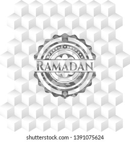 Ramadan grey badge with geometric cube white background
