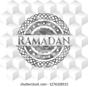 Ramadan grey emblem. Vintage with geometric cube white background
