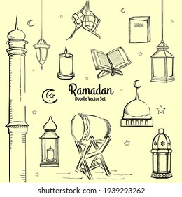 Ramadan hand draw doodle vektor set