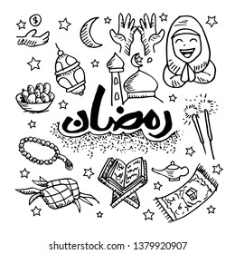 Ramadan hand drawing icon set