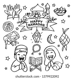 Ramadan hand drawing icon set