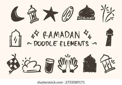 	
Ramadan hand drawn illustration pack. Set of Islamic doodle vector design elements. Sketch style muslim cartoon icon collection. Scribble of Eid Al-Fitr ornaments. Ramadan doodle background.