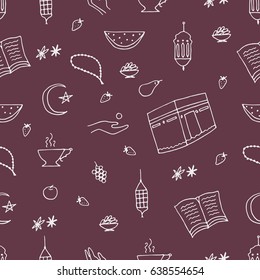 Ramadan hand drawn seamless pattern. Vector illustration.