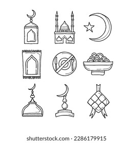 conjunto de vectores de ilustraciones de doodle de la mano de ramadan