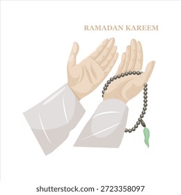 Mãos Ramadã Rezando com Contas de Oração Design Plano Ilustração Vetor
